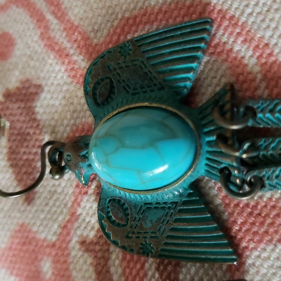 (B) Southwestern Earrings Tribal Bird Turquoise Native American Bird Feathers - Picture 4 of 8